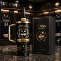 UCONN Crest - Gold Heraldry on a Black Tumbler