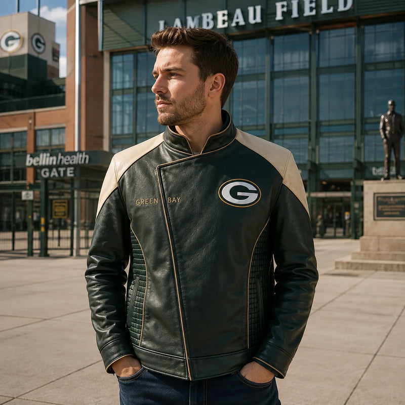 GB Field Lines - Green and Cream Paneled Statement Jacket