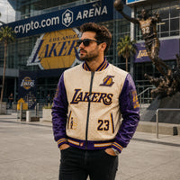 LAL Cream and Purple - Varsity Jacket With Courtside Confidence