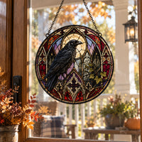 The Raven Sits Still - Gothic Stained-Glass Round Window Hanging